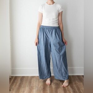 Handmade Casual Blue Wide-Leg Pants